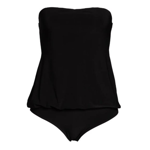 NORMA KAMALI Strapless Babydoll Mio One-Piece Blouson SWIMSUIT M 6 Black NEW - Picture 8 of 14